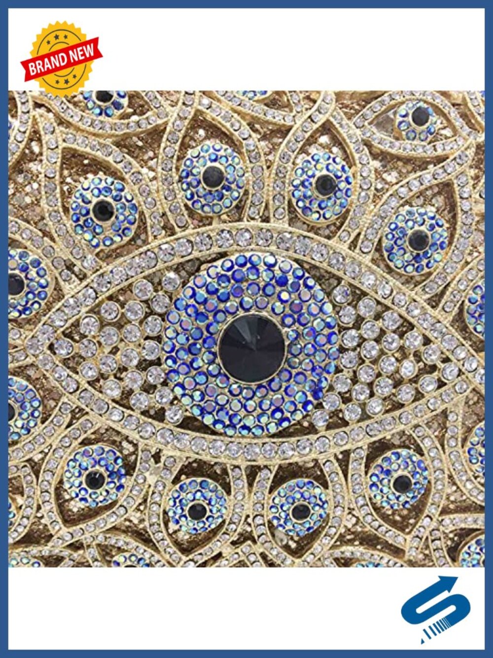 Rhinestone Crystal Evening Clutch Bag Formal Magnetic Closure - Picture 3 of 6